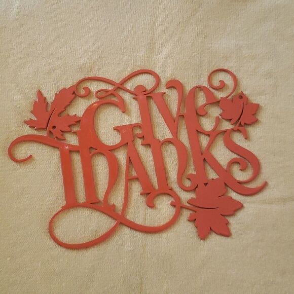 Orange "Give Thanks" Metal Wall Decor - Picture 2 of 4